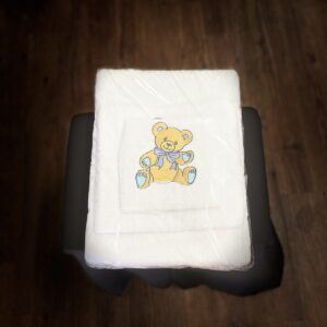 Teddy Bear Bath Towel Set with Machine Embroidery