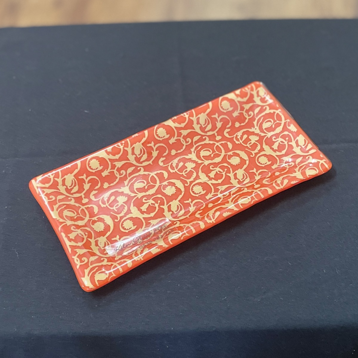 "ORANGE WITH GOLD SWIRLS" ~ Glass Half Tim-Tam Tray by Sylvia Free - Image 5