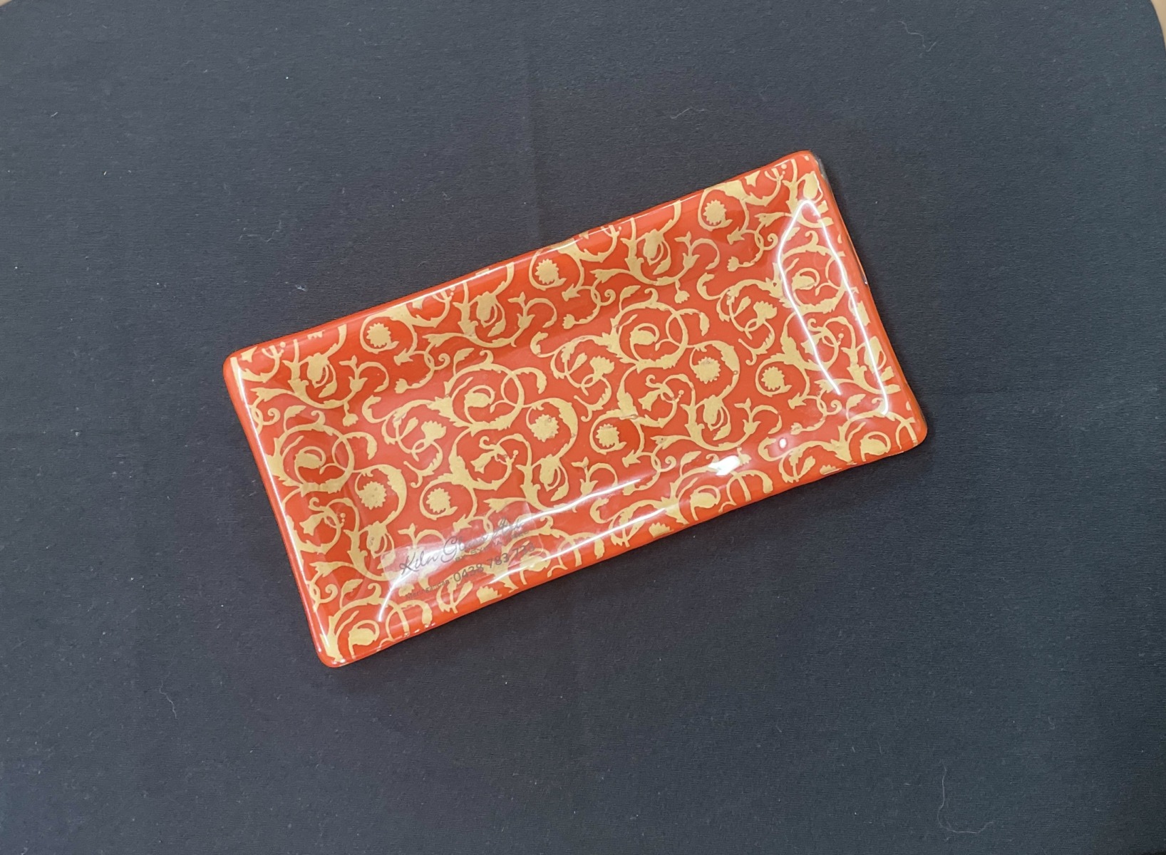 "ORANGE WITH GOLD SWIRLS" ~ Glass Half Tim-Tam Tray by Sylvia Free - Image 4