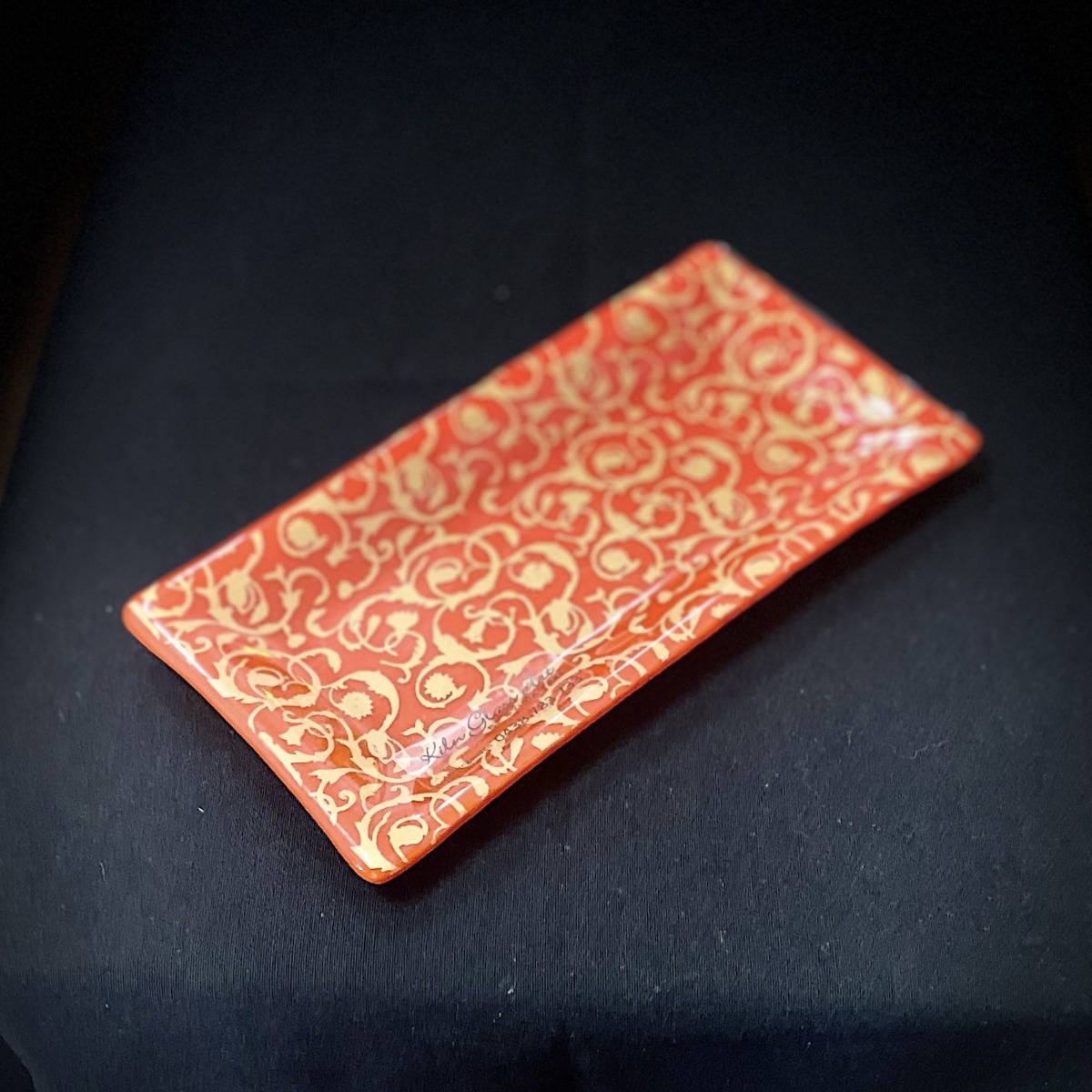 "ORANGE WITH GOLD SWIRLS" ~ Glass Half Tim-Tam Tray by Sylvia Free - Image 3
