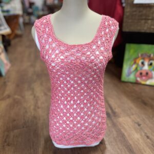 Hand Crocheted Top in Variegated Watermelon Pink