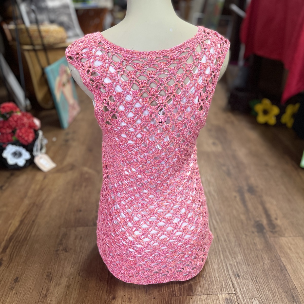 Hand Crocheted Top in Variegated Watermelon Pink - Image 3