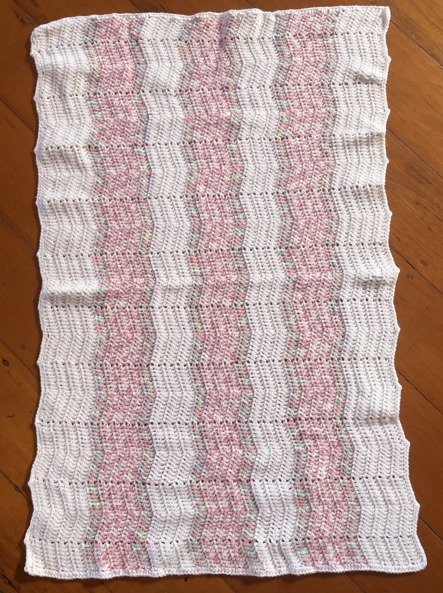 Crocheted Baby Blanket in White & Pink - Image 3