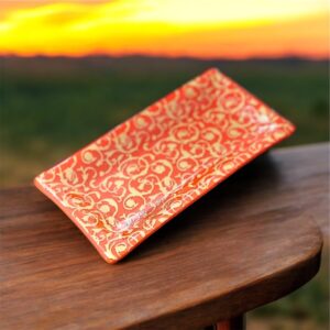 "ORANGE WITH GOLD SWIRLS" ~ Glass Half Tim-Tam Tray by Sylvia Free