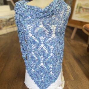 Hand Crocheted Shawl - Pineapple in Variegated Blues with Sparkles