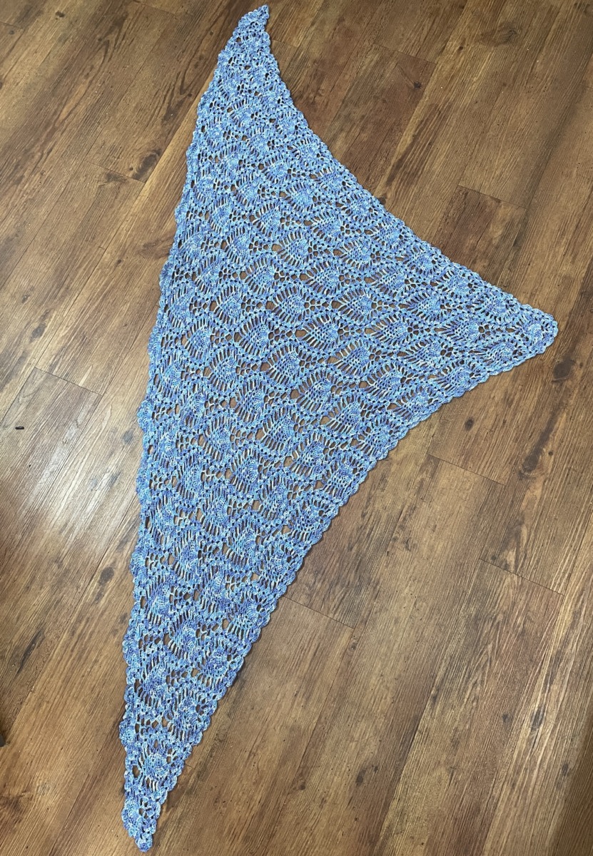 Hand Crocheted Shawl - Pineapple in Variegated Blues with Sparkles - Image 6
