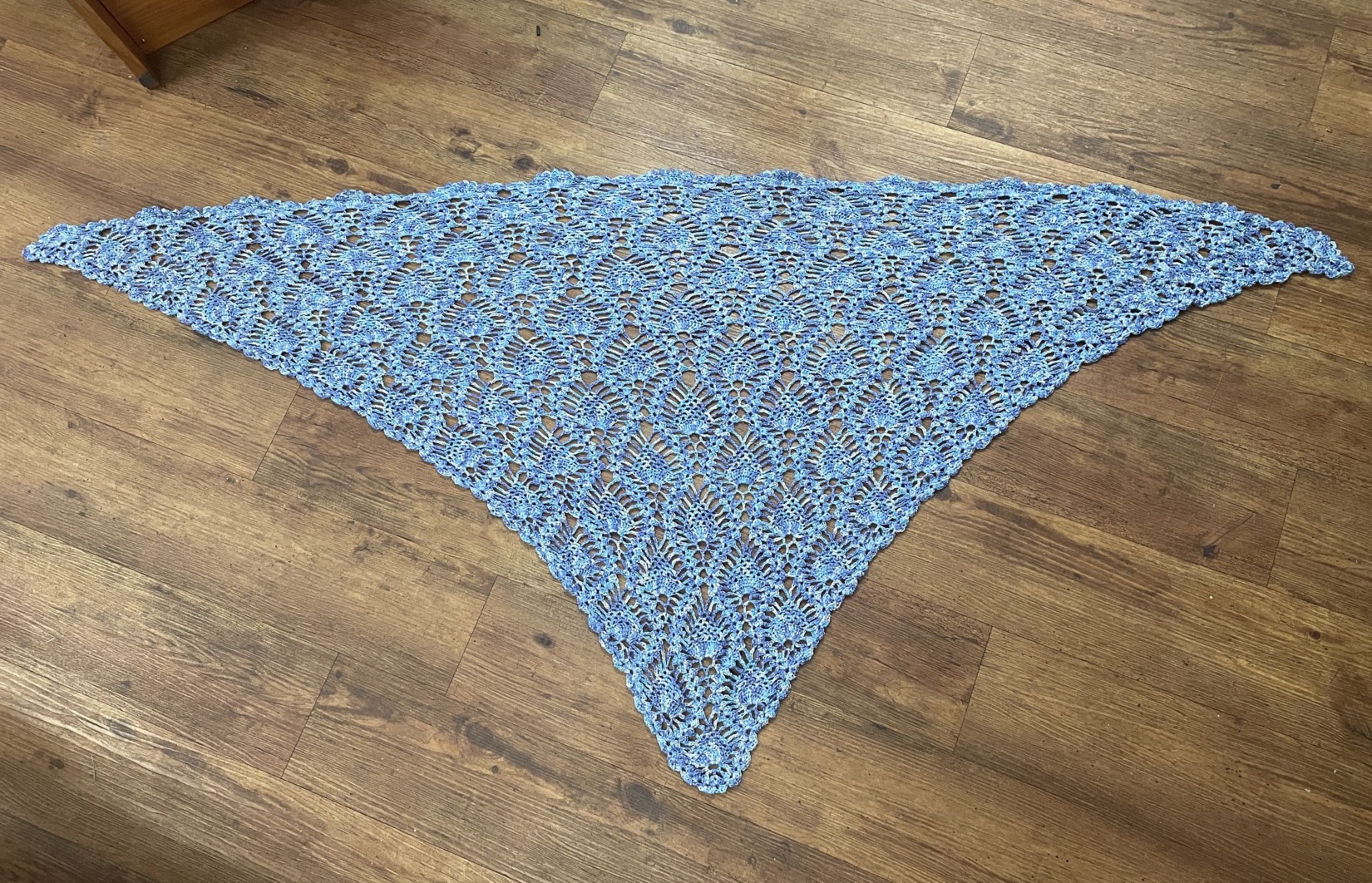 Hand Crocheted Shawl - Pineapple in Variegated Blues with Sparkles - Image 5