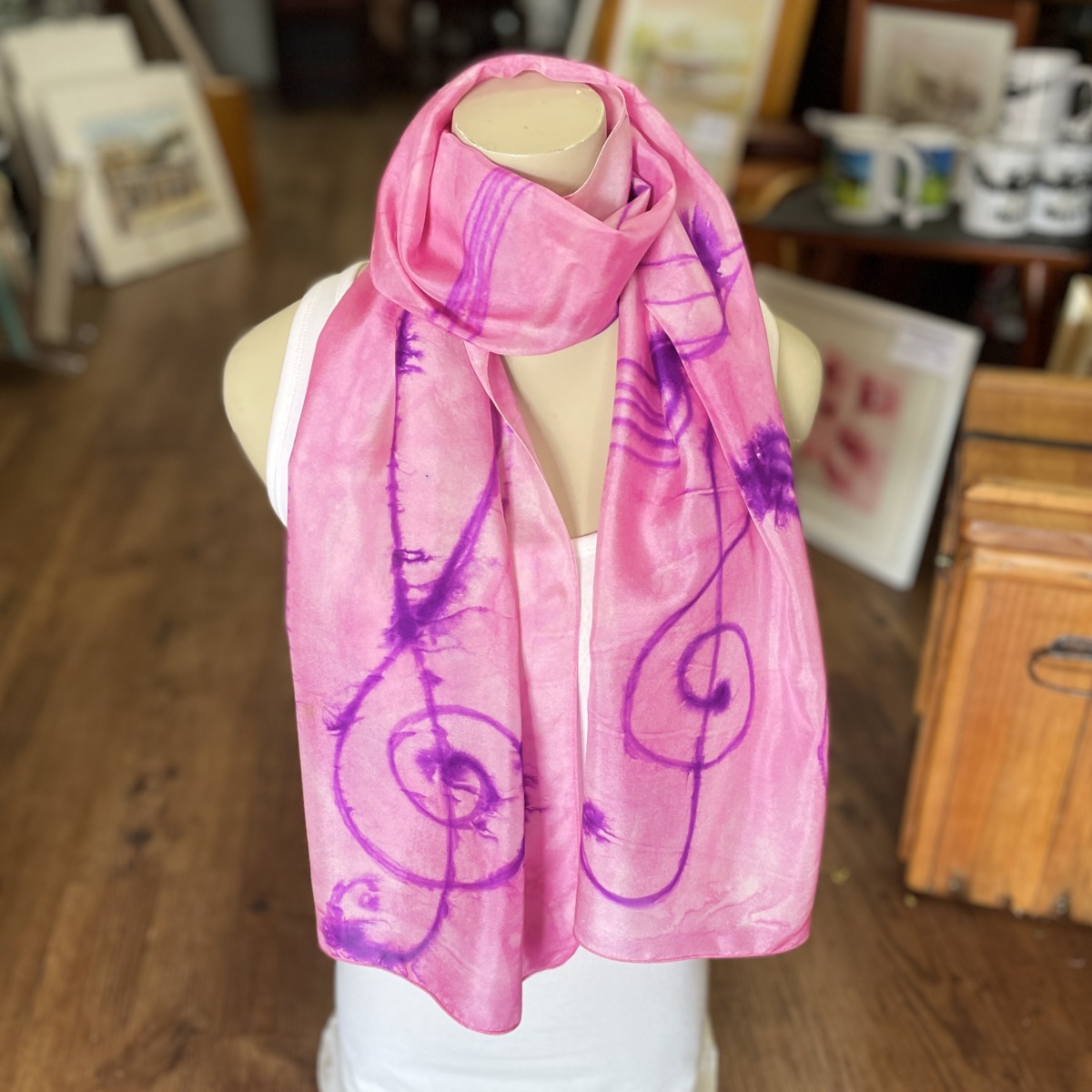 "PURE SILK SCARF - MUSIC IN THE PINK" ~ Hand Painted by Anne Grant - Image 9