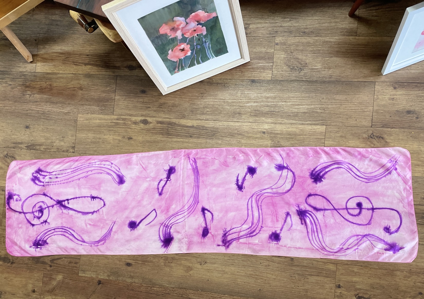 "PURE SILK SCARF - MUSIC IN THE PINK" ~ Hand Painted by Anne Grant - Image 8