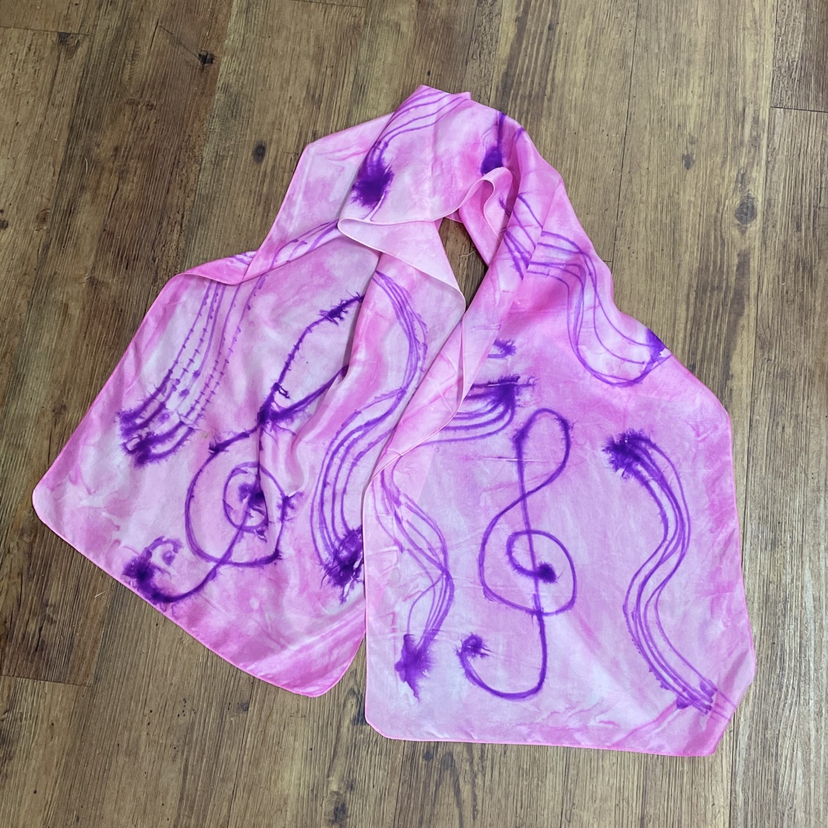 "PURE SILK SCARF - MUSIC IN THE PINK" ~ Hand Painted by Anne Grant - Image 7