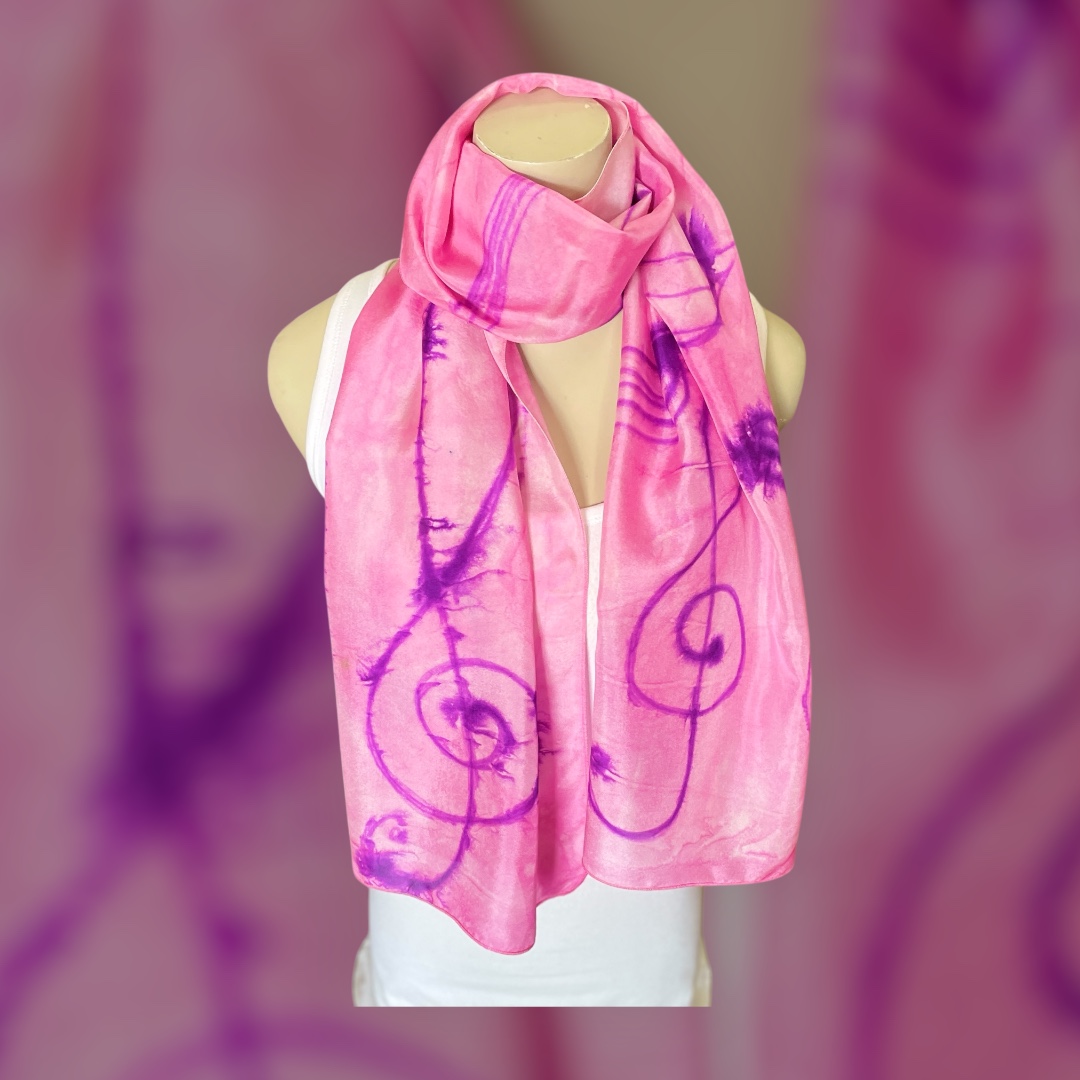 "PURE SILK SCARF - MUSIC IN THE PINK" ~ Hand Painted by Anne Grant - Image 6
