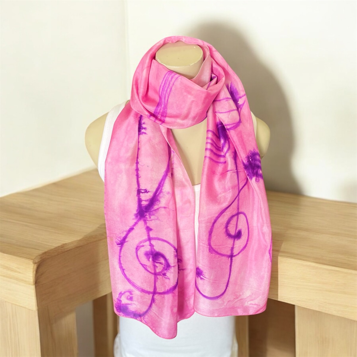 "PURE SILK SCARF - MUSIC IN THE PINK" ~ Hand Painted by Anne Grant