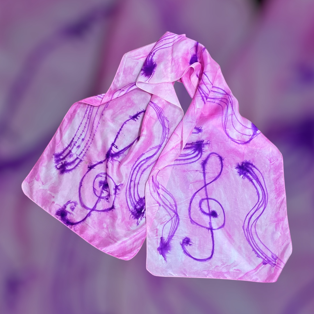 "PURE SILK SCARF - MUSIC IN THE PINK" ~ Hand Painted by Anne Grant - Image 4