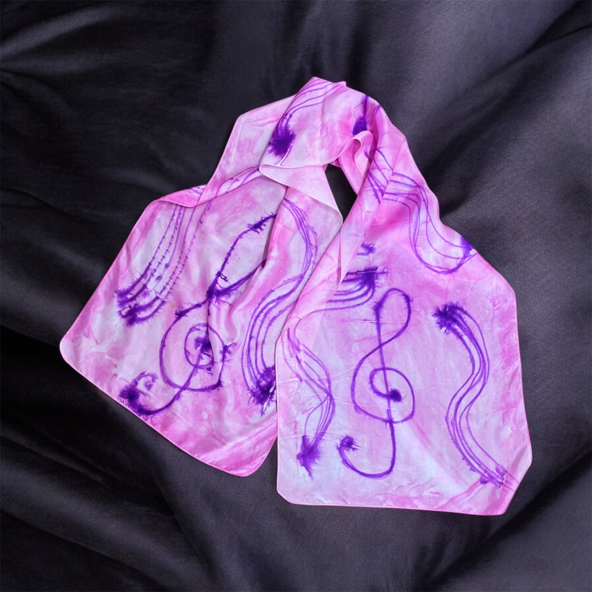 "PURE SILK SCARF - MUSIC IN THE PINK" ~ Hand Painted by Anne Grant - Image 2