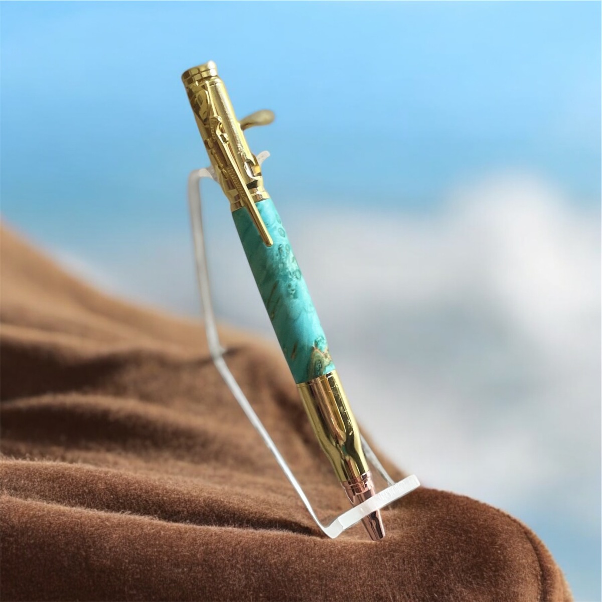 "TURNED TIMBER BULLET PEN" ~ in Turquoise Maple by Murray Broomhill - Image 2