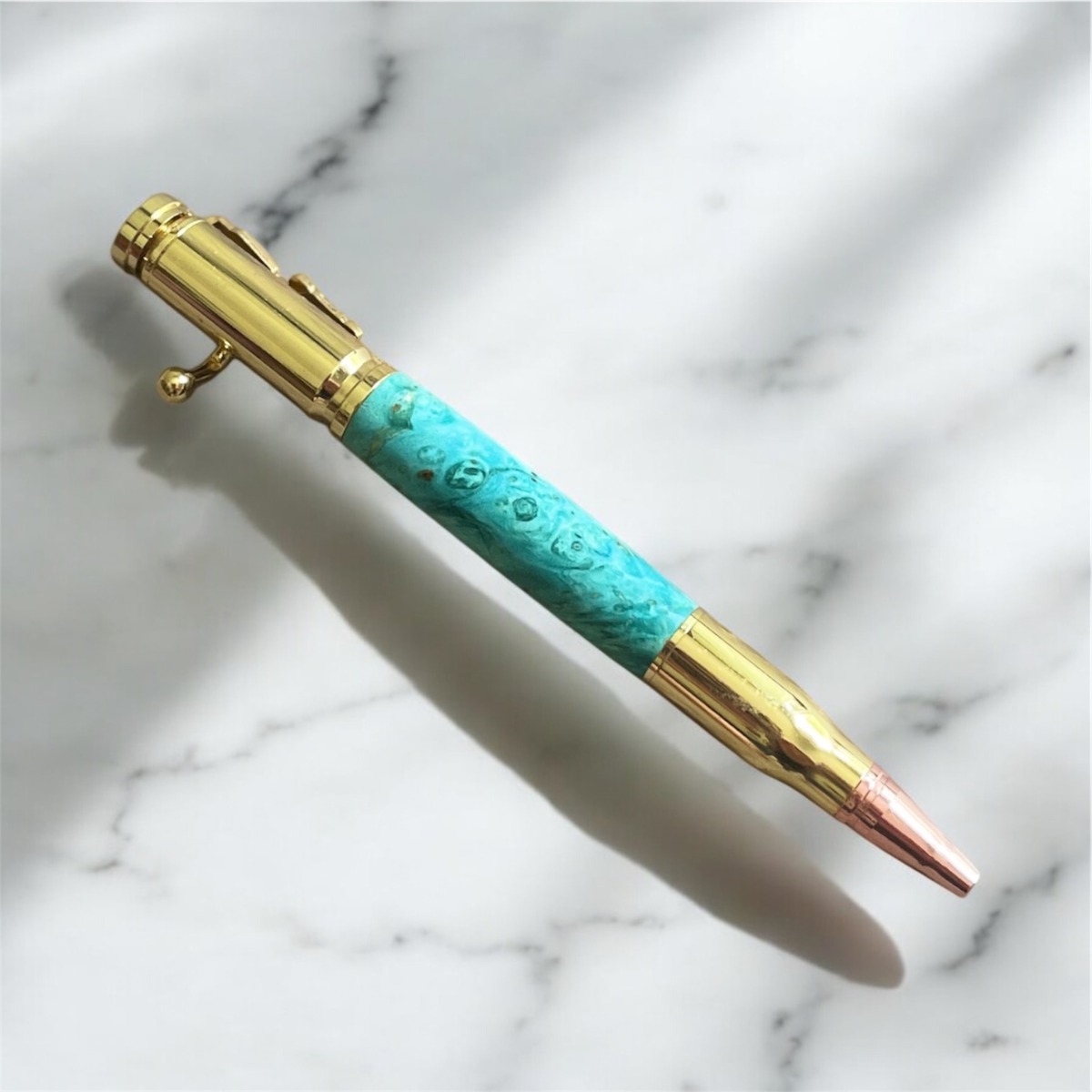 "TURNED TIMBER BULLET PEN" ~ in Turquoise Maple by Murray Broomhill