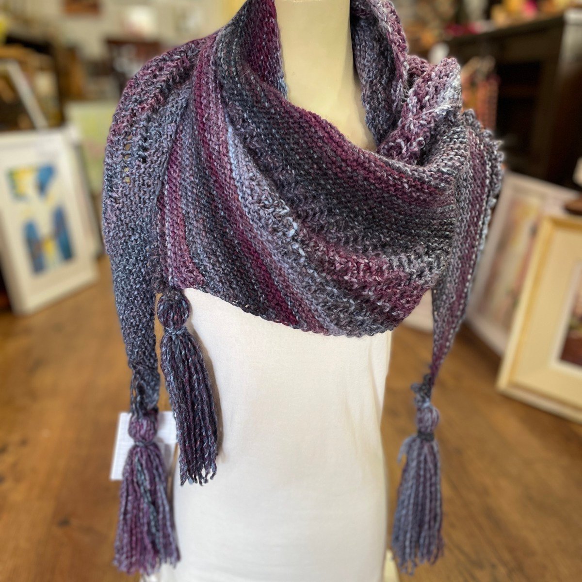 "BLUES & GRAPE ~ HAND KNITTED SHAWL" ~ by Hedi English - Image 7