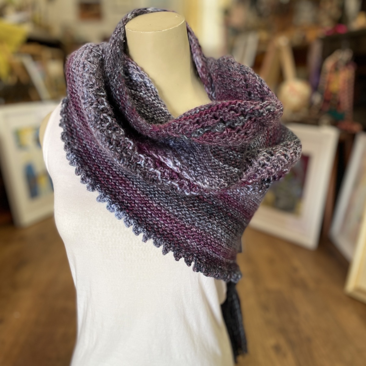 "BLUES & GRAPE ~ HAND KNITTED SHAWL" ~ by Hedi English - Image 6