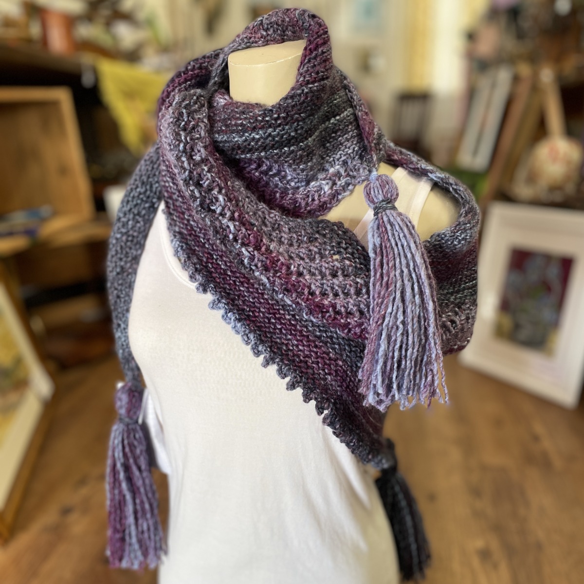 "BLUES & GRAPE ~ HAND KNITTED SHAWL" ~ by Hedi English - Image 5