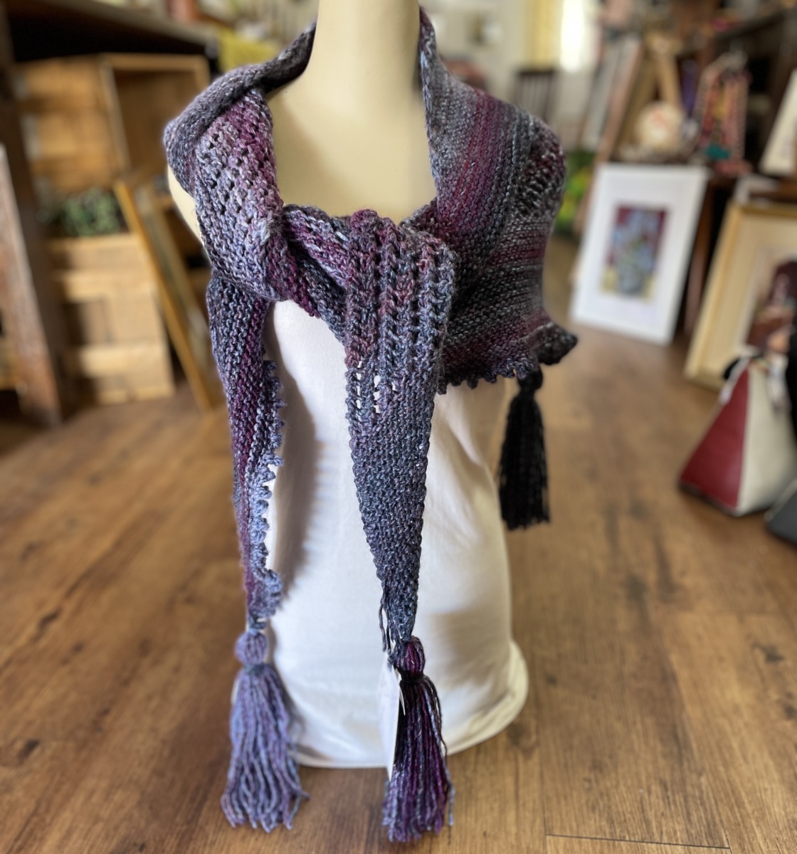"BLUES & GRAPE ~ HAND KNITTED SHAWL" ~ by Hedi English - Image 4