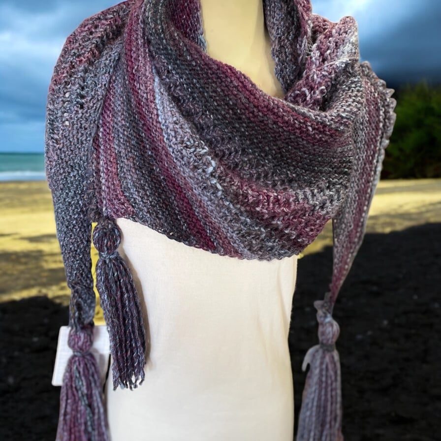 "BLUES & GRAPE ~ HAND KNITTED SHAWL" ~ by Hedi English