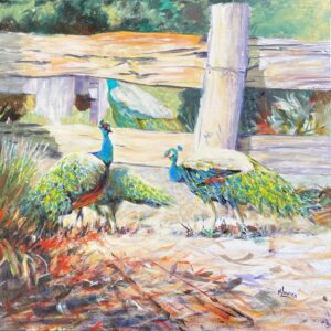 "SUNNY PEACOCKS" ~ Original Acrylic Painting by Noela Lowien