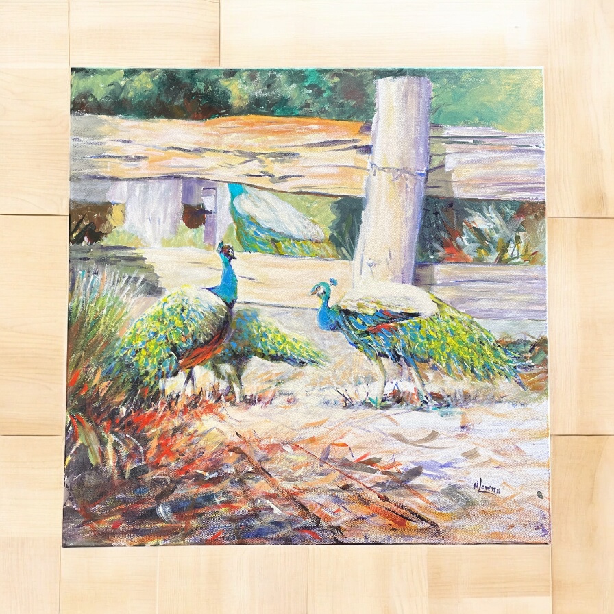 "SUNNY PEACOCKS" ~ Original Acrylic Painting by Noela Lowien - Image 3