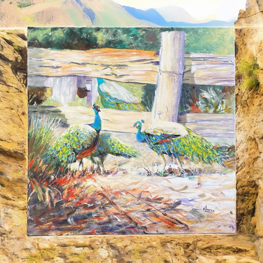 "SUNNY PEACOCKS" ~ Original Acrylic Painting by Noela Lowien - Image 2