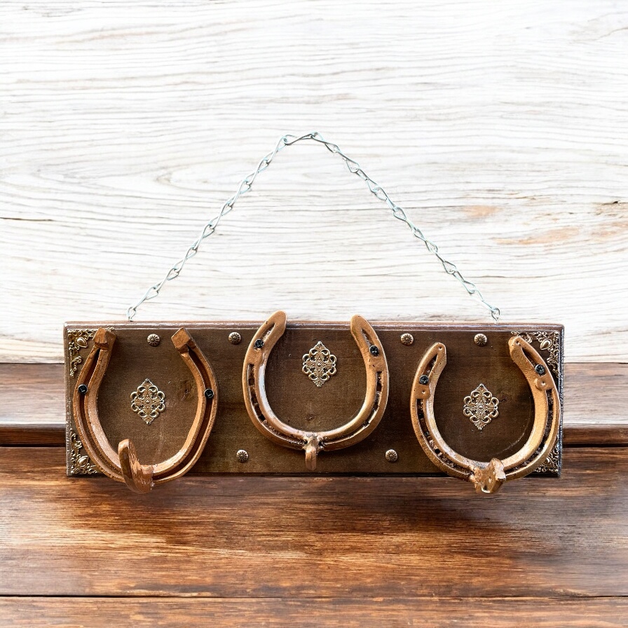 "BRONZE" ~ Three Hook Horseshoe Hatrack by Gunney Klippelt - Image 3