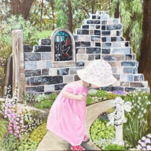 "THE SURPRISE IN THE GARDEN" ~ Original Acrylic Painting by Anne Dighton
