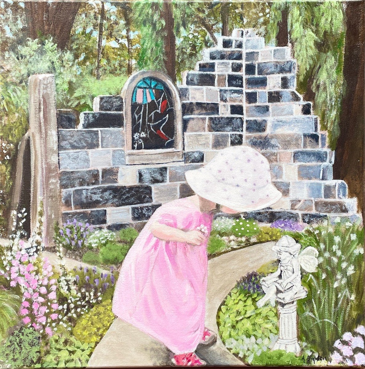 "THE SURPRISE IN THE GARDEN" ~ Original Acrylic Painting by Anne Dighton