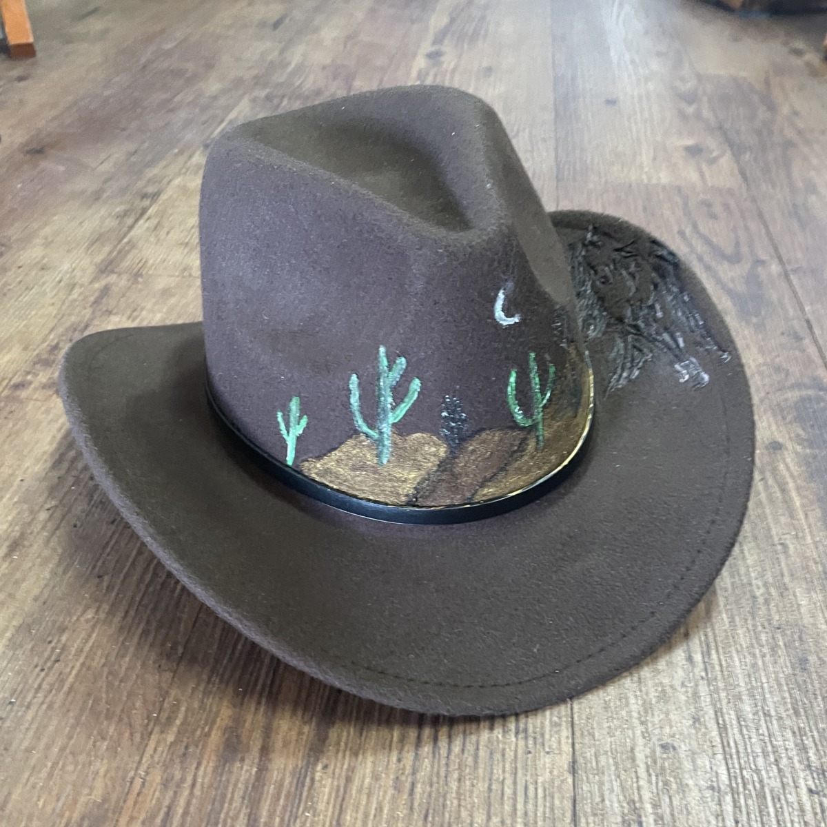 "CACTUS DESERT AND HORSE" ~ Decorated Felt Hat - Image 5