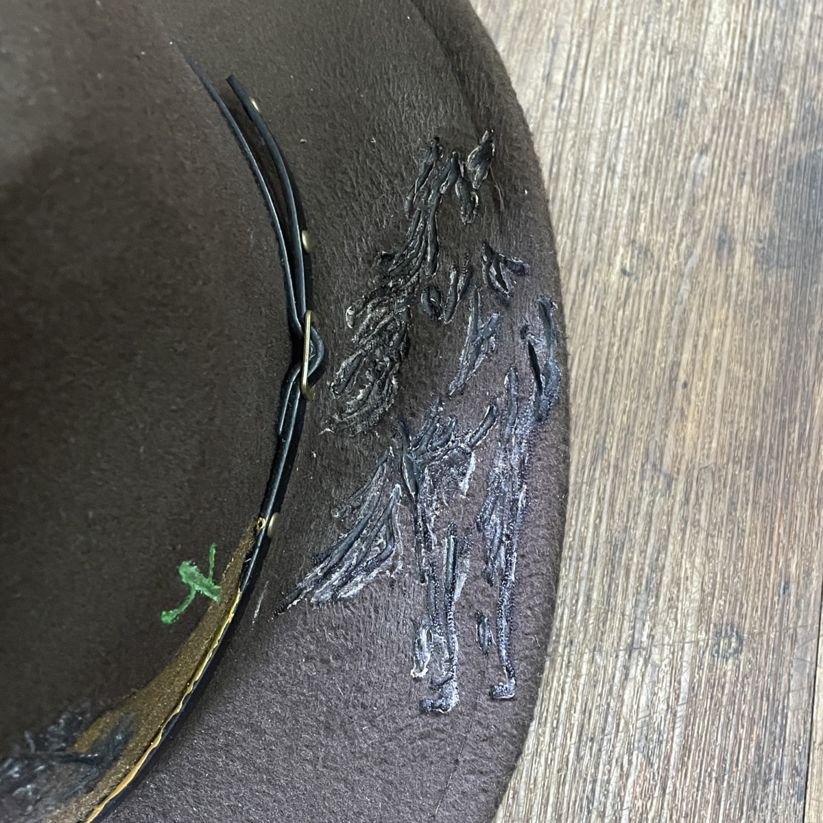 "CACTUS DESERT AND HORSE" ~ Decorated Felt Hat - Image 3