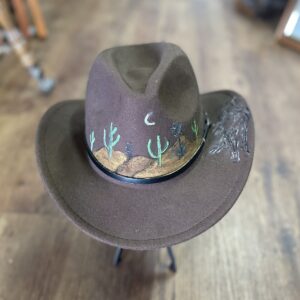 "CACTUS DESERT AND HORSE" ~ Decorated Felt Hat 