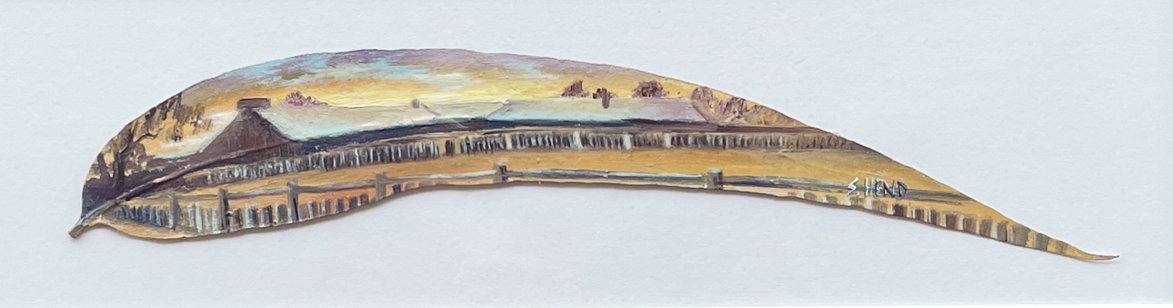 "JONDARYAN WOOLSHED" ~ Original Oil Painting on Gum Leaf by Sue Hend-Russell - Image 3