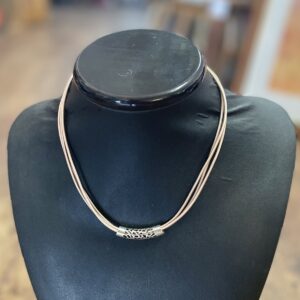 "TRIPLE PINK LEATHER NECKLACE" ~ with Large Silver Bail by Wanita Stanley