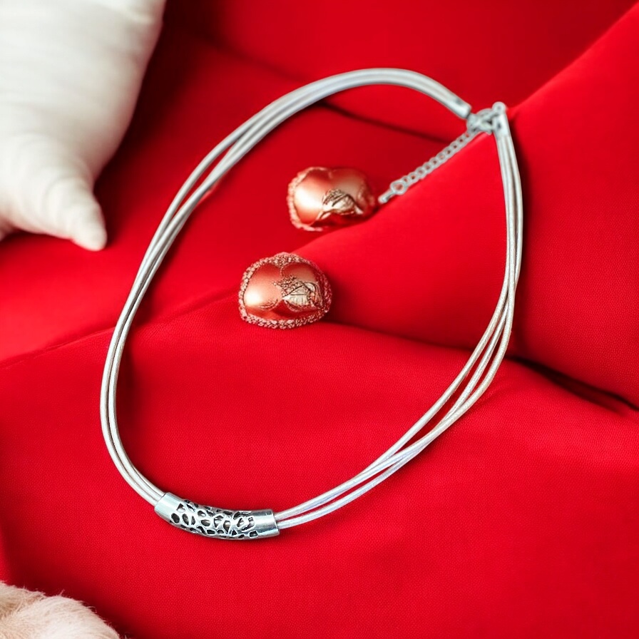 "TRIPLE PINK LEATHER NECKLACE" ~ with Large Silver Bail by Wanita Stanley - Image 2
