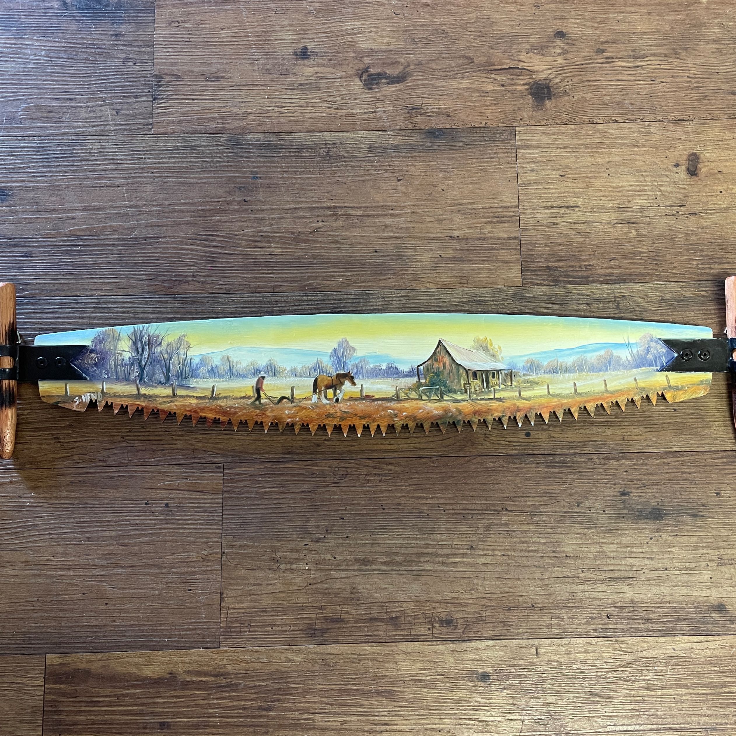 "WORKING HORSE" ~ Original Oil on Crosscut Saw by Sue Hend-Russell - Image 2