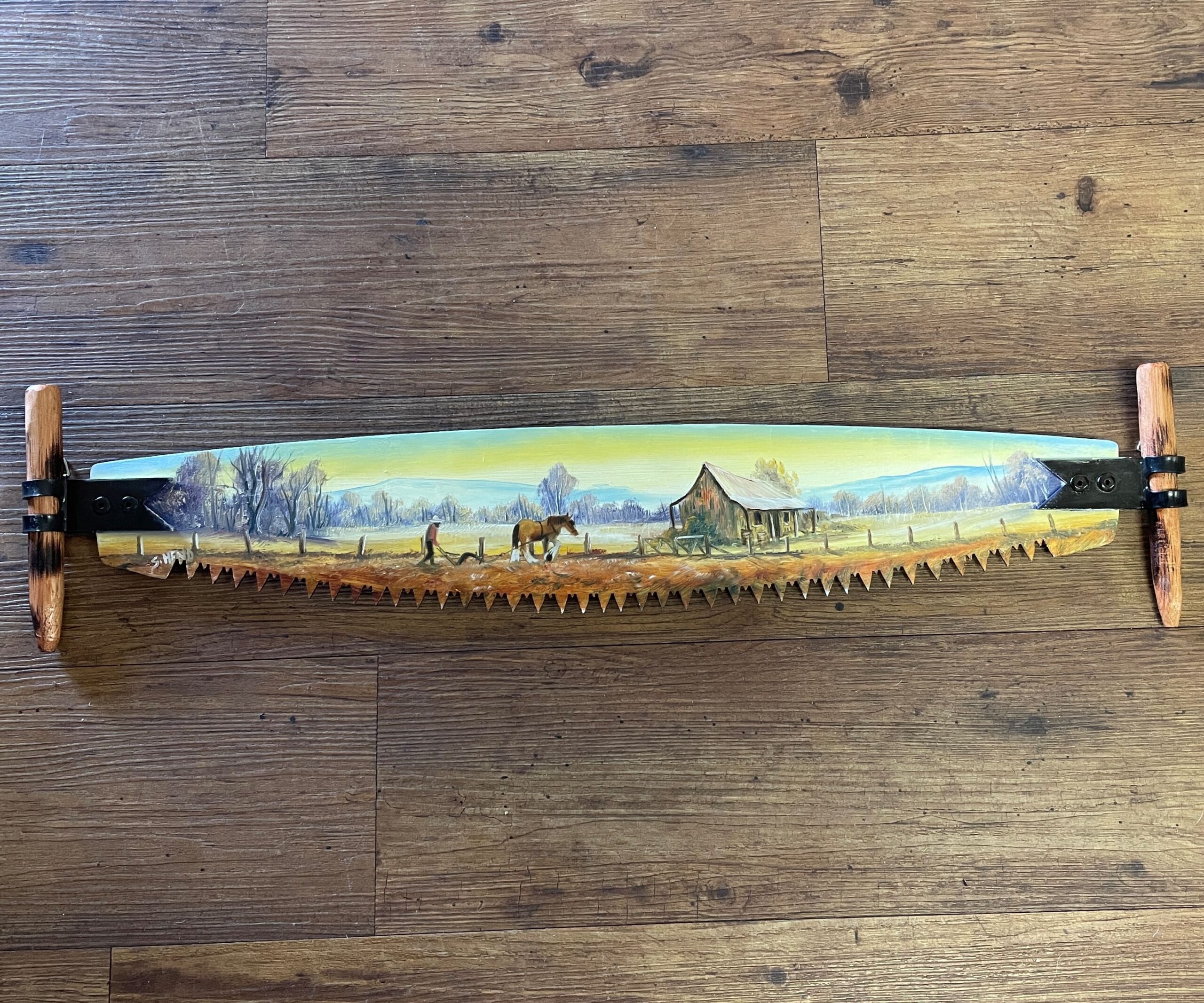 "WORKING HORSE" ~ Original Oil on Crosscut Saw by Sue Hend-Russell - Image 3