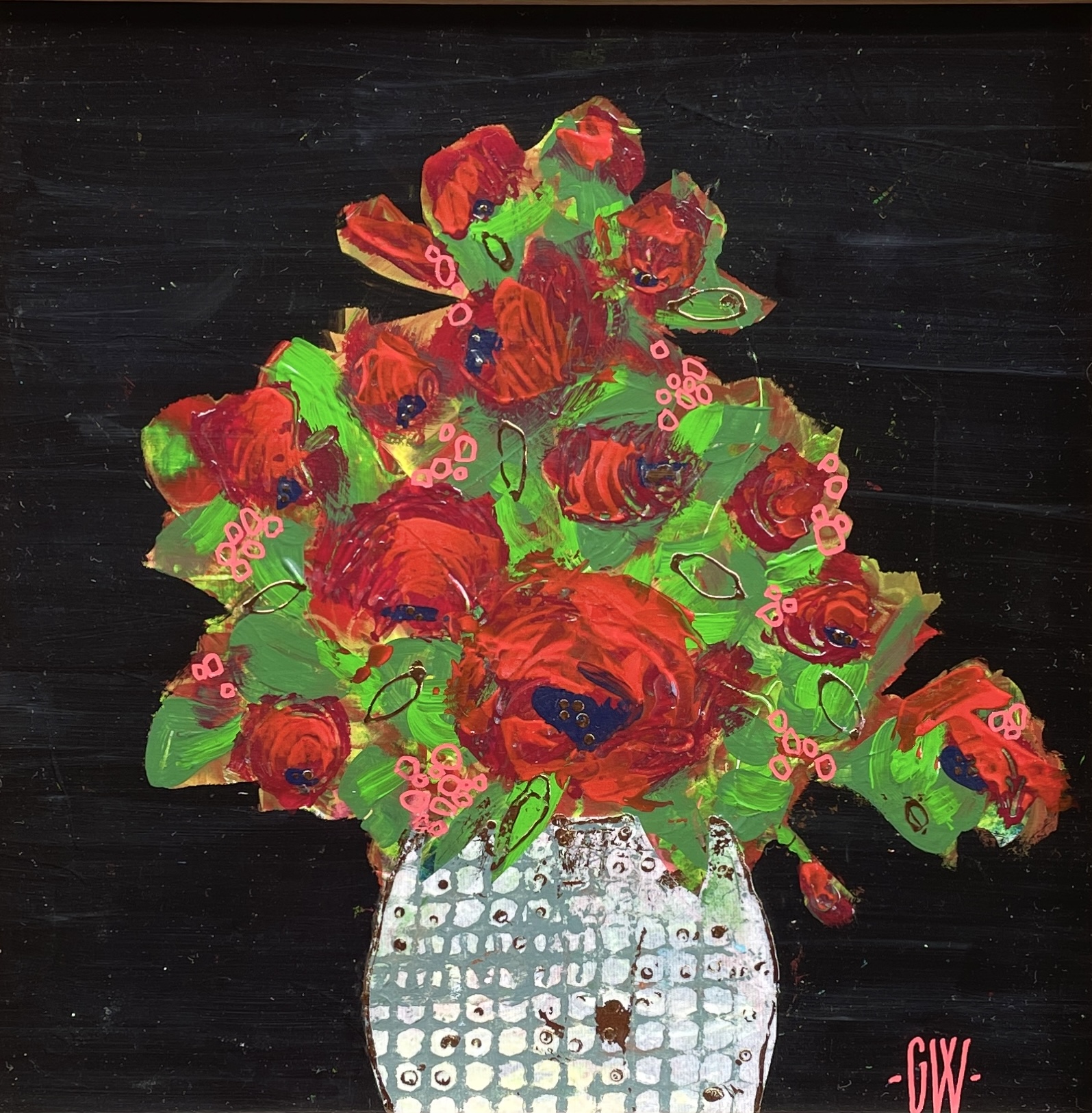"SCARLET WHISPERS" ~ Original Mixed Media Painting by Gaye Wright - Image 3