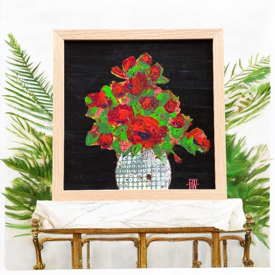 "SCARLET WHISPERS" ~ Original Mixed Media Painting by Gaye Wright - Image 2