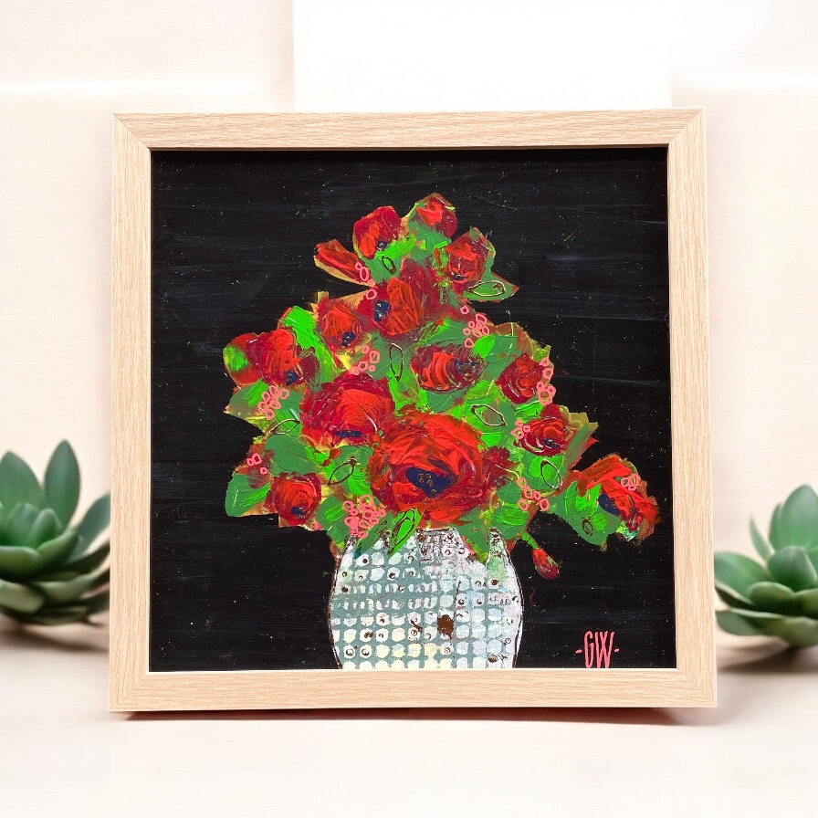 "SCARLET WHISPERS" ~ Original Mixed Media Painting by Gaye Wright