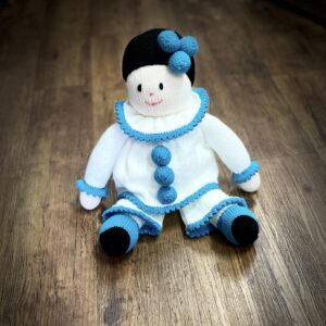 "FRENCH CLOWN IN BLUE ~ Hand Knitted Soft Toy by Lee Stewart