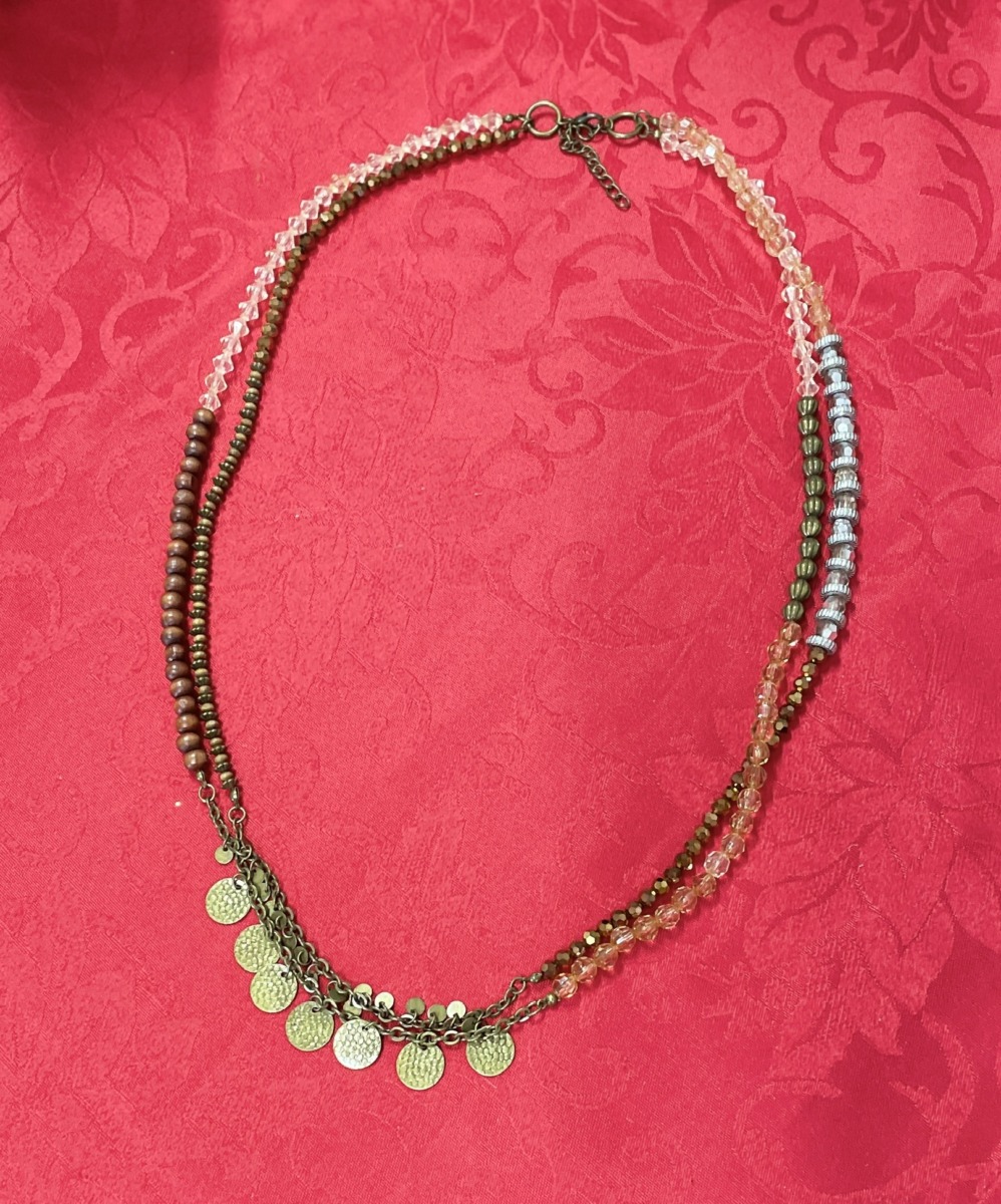 Necklace - Double Strand Bronze, Clear, Smoky & Metal Beads - Image 2