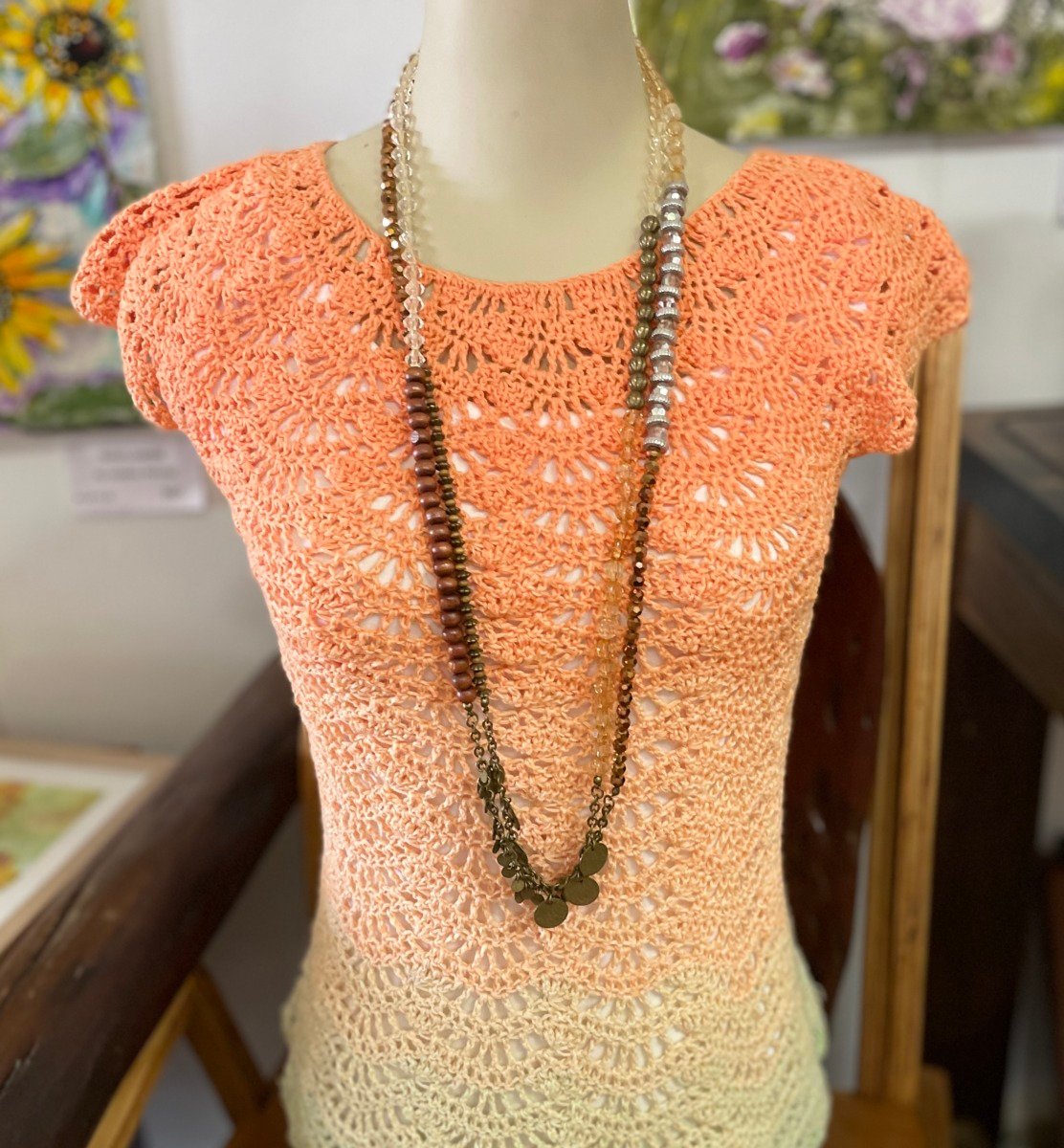 Necklace - Double Strand Bronze, Clear, Smoky & Metal Beads
