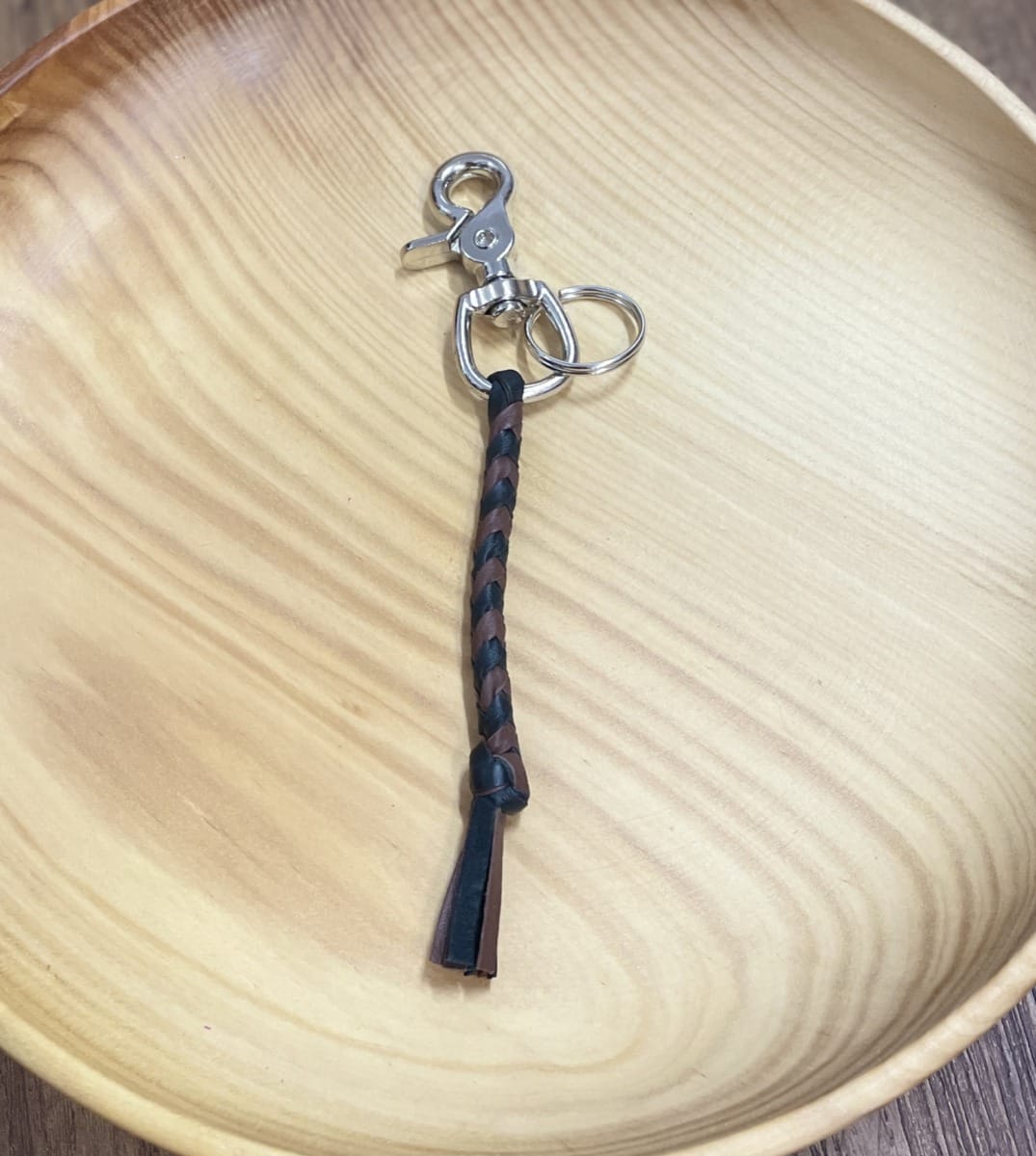 "PLAITED LEATHER KEYRING" ~ in Teal & Dark Brown by Wanita Stanley - Image 2