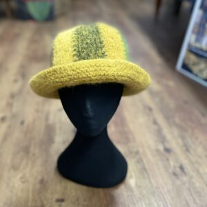 Knitted Felted Hat in Greens Yellow & Brown