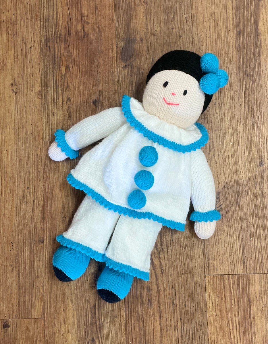 "FRENCH CLOWN IN BLUE ~ Hand Knitted Soft Toy by Lee Stewart - Image 2
