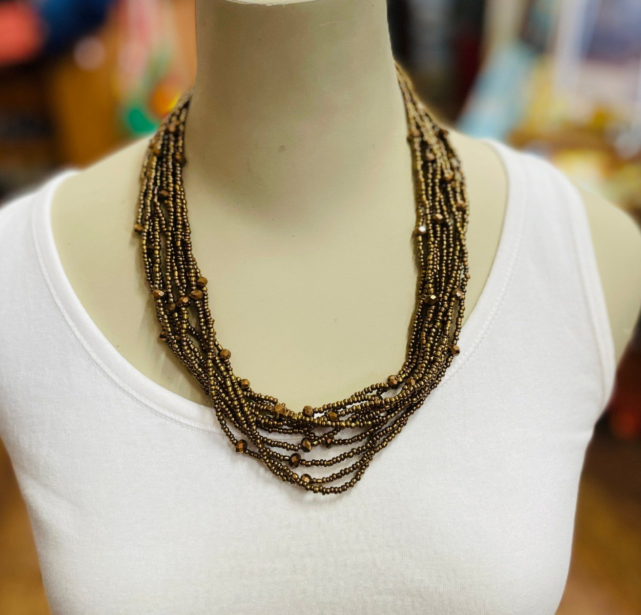 Bronze Beaded Necklace - Multi Strand