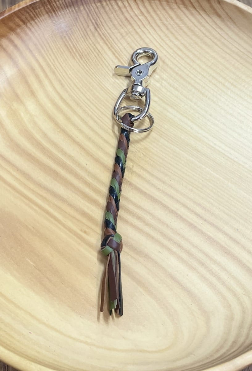 "PLAITED LEATHER KEYRING" ~ in Black, Khaki & Brown by Wanita Stanley